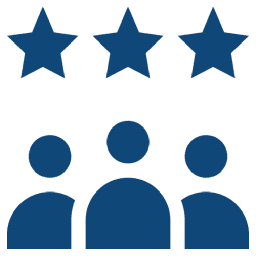 A blue background with stars and people in the middle.