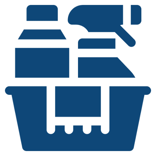 A blue background with a basket of food in the middle.